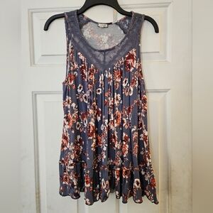 Eyeshadow S Floral Sleeveless Top - Purple
